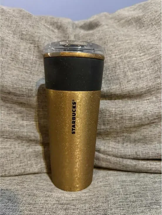 Starbucks 2021 Tumbler Gold Flake Black Grip 16 oz Stainless Steel