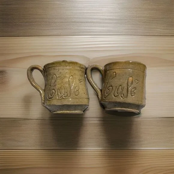 Set of 2 Vintage Handcrafted Stoneware 