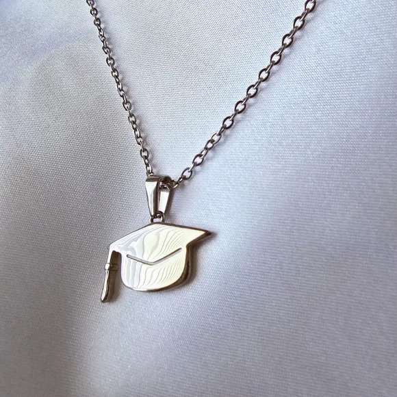 NEW Graduation Cap Pendant Necklace - Silver‎ Tone