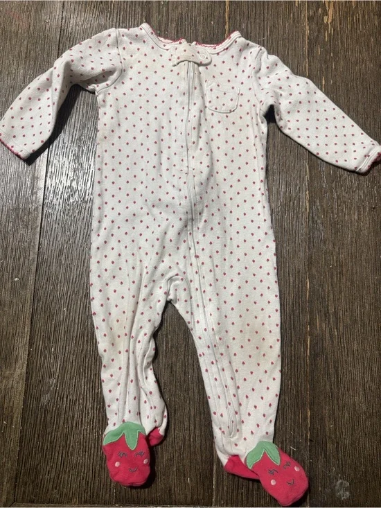 Carter’s Strawberry Footed Sleeper 9M | Pink Polka Dot Zip Pajamas