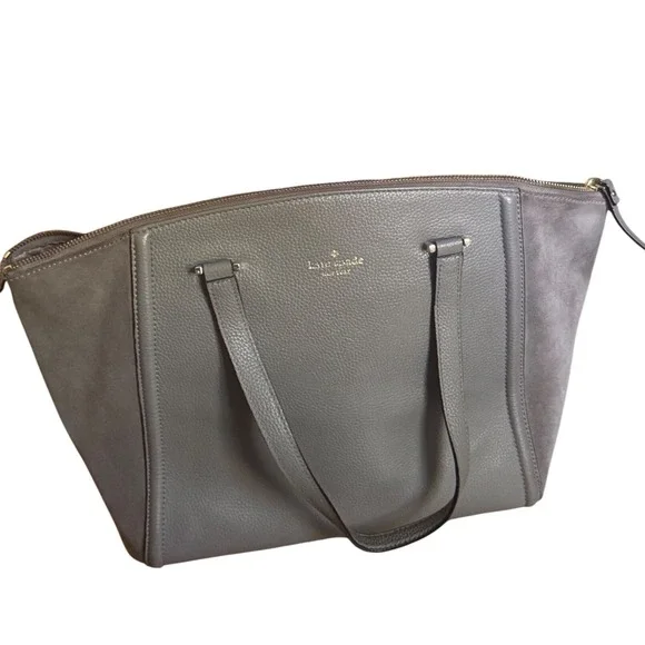 Kate Spade Alanie Lewis Drive‎ Suede Pebbled Leather Gray Shoulder Large Bag