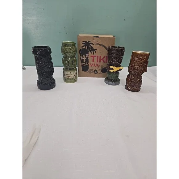 3 Tiki Lin Ceramic Mug And 1 Unbranded Polynesian / Hawaiian Cocktail Bar Ware