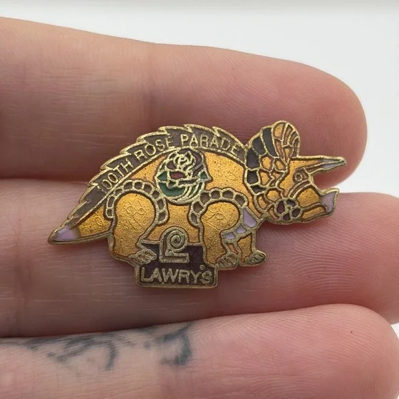 100th Rose Parade Lawry's Seasonings Sponsor Triceratops Dinosaur Lapel Hat Pin