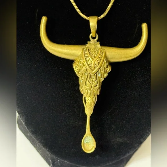 Mini Spoon Mens Brass Necklace‎ Bull Skull Tribal Pendant 28