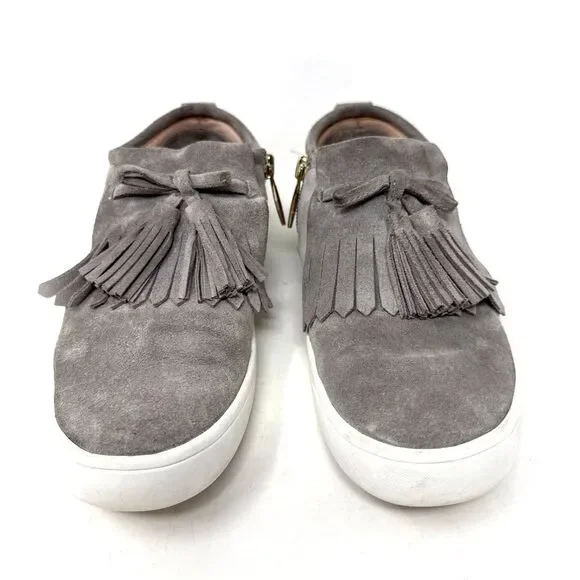 Kate Spade Suede Lenna Sneakers Womens Sz 6 Gray Kiltie Fringe Tassel Side Zip