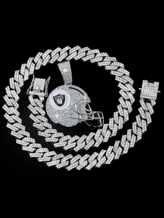 Las Vegas Raiders Helmet NFL Necklace Pendant Miami Cuban Chain Link Football