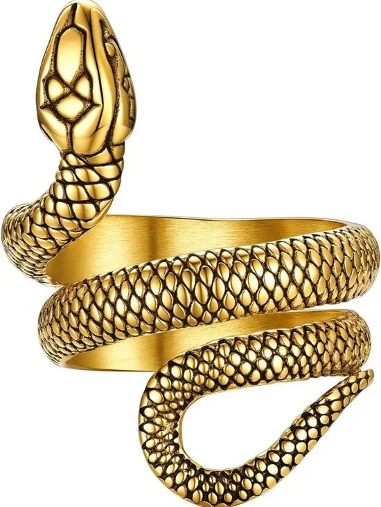 Retro Punk Gothic Snake Ring, 18K Gold Plated Stainless Steel, Antique Serpent