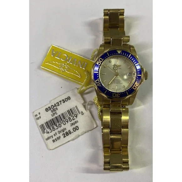 Invicta‎ Pro Diver Water Resistant Wrist Watch 23K Gold Plated-Steel Band Women