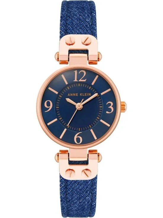 Anne Klein Women's Rose Gold Blue Leather Strap Analog Japanese Quartz Watch