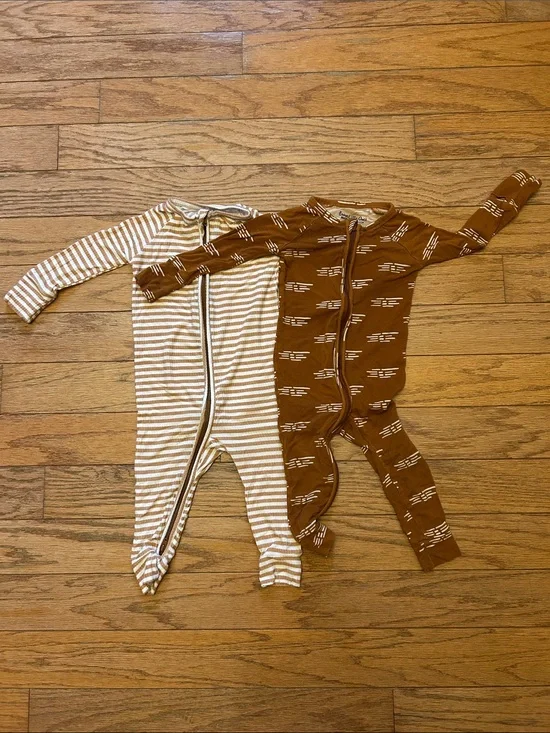 Kids Brown and Cream Two-Pack One-Piece Sleepers