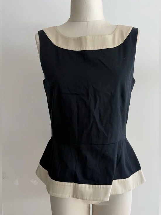 kate spade Black Sleeveless Peplum Top with Cream Trim