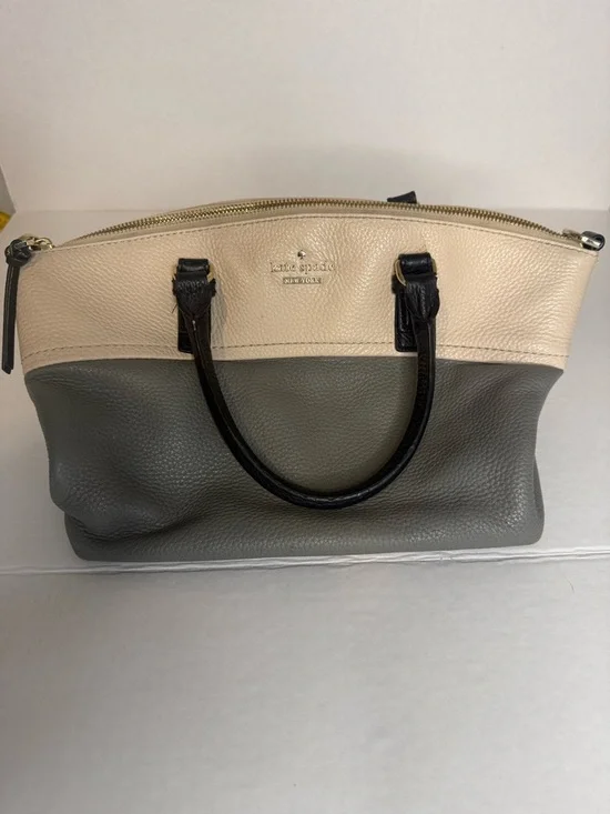 kate spade‎ Two-Tone Pebbled Leather Satchel in Cream, Gray and Black
