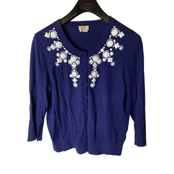 Kate Spade Tula cardigan sweater live colorfully beaded bejeweled size XL NEW