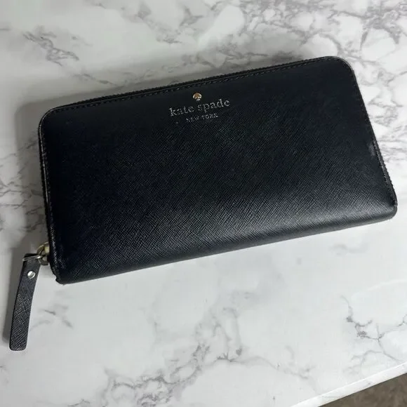 kate spade new york Black Women's Zip-Around Wallet, Folding, Credit Card, Logo