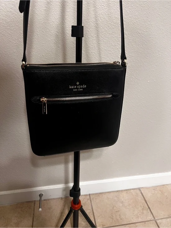 kate spade Black Leather Crossbody with Gold Hardware