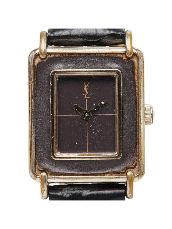 Saint Laurent Macaron Leather in Watch Brown Gold Silver Black Metal