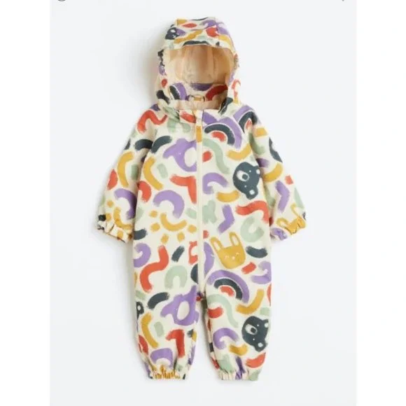 HM Kids Abstract Print Hooded Shell Suit 12-18M Multicolor One Piece Rain Suit
