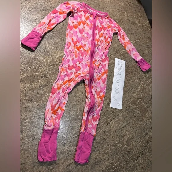 Little Sleepies Pink Watercolor Hearts Zippy Size 6-12 months