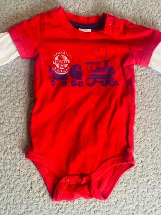 Carhartt Red Infant Bodysuit with Blue Trim