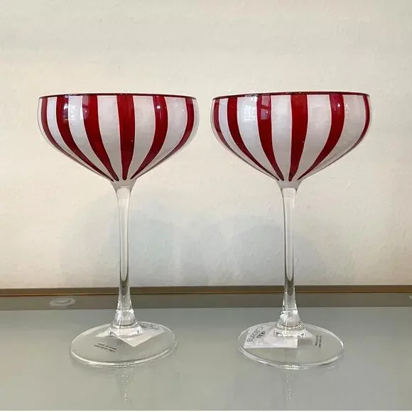 Cabana Red Striped Coupe Glasses 8oz Set of 2 NEW