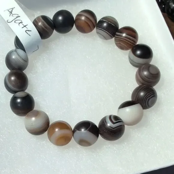 Handmade Striped Agate Beaded Stretch Bracelet