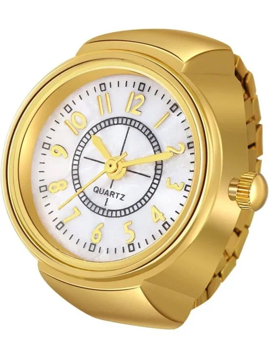 Women's Gold Scale Quartz Stretchy Band Elastic Simple Dial Finger Ring Watch