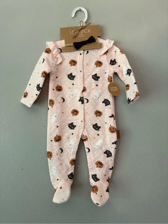 Pink Halloween-Print Footed One-Piece by Lil' Jack