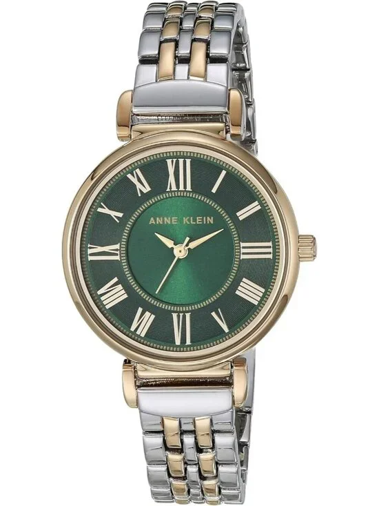 Anne Klein Women's Silver Green Japanese Quartz Roman Numeral Bracelet Watch