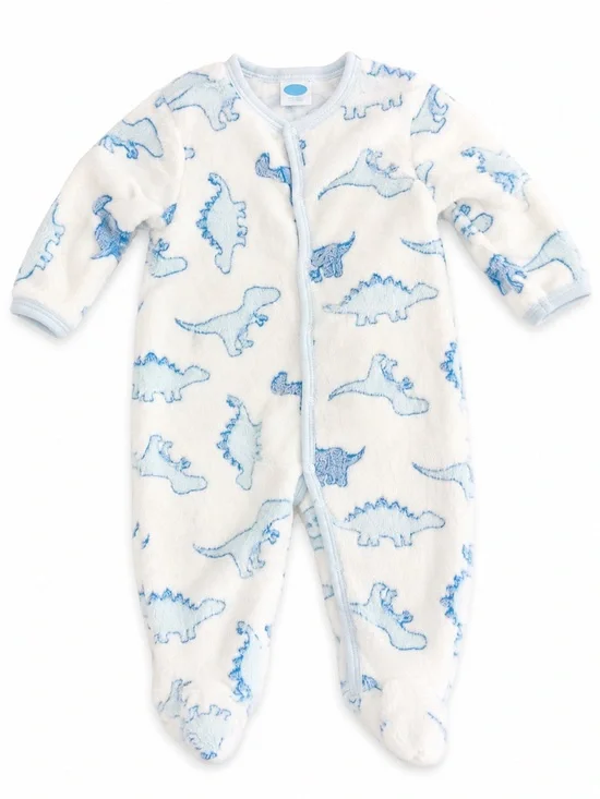 NWT Soft Plush Dino Footed One-Piece - Blue/White
