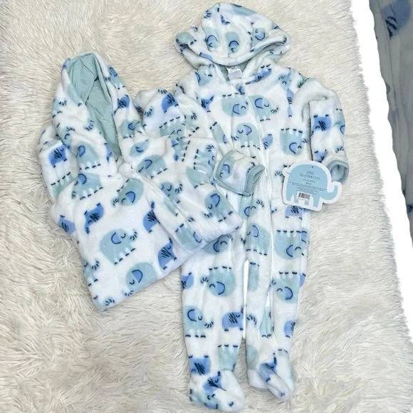 Baby boy set of two hooded footies  size‎ 3-9 months