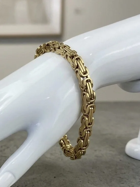 Byzantine Stainless Steel Gold Plated 9 inches, 7mm bracelet -Gold