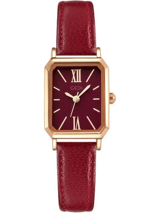Stylish Rectangle Leather Strap Dress Watch for Women | Roman Numerals & Blue