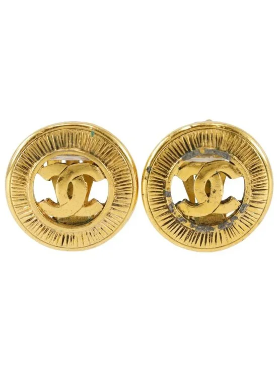 Chanel CC Logo Vintage Gold Plated Earrings