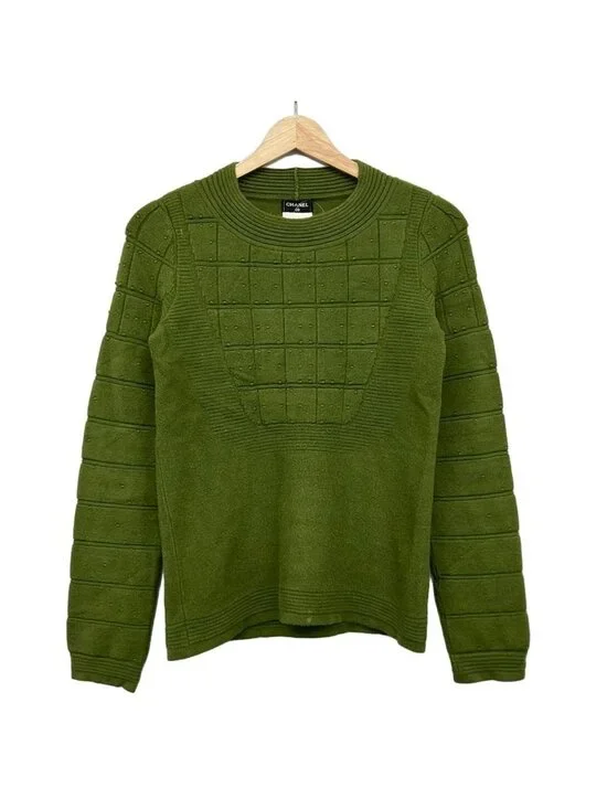 Chanel Long Sleeve Sweater 38 M Khaki