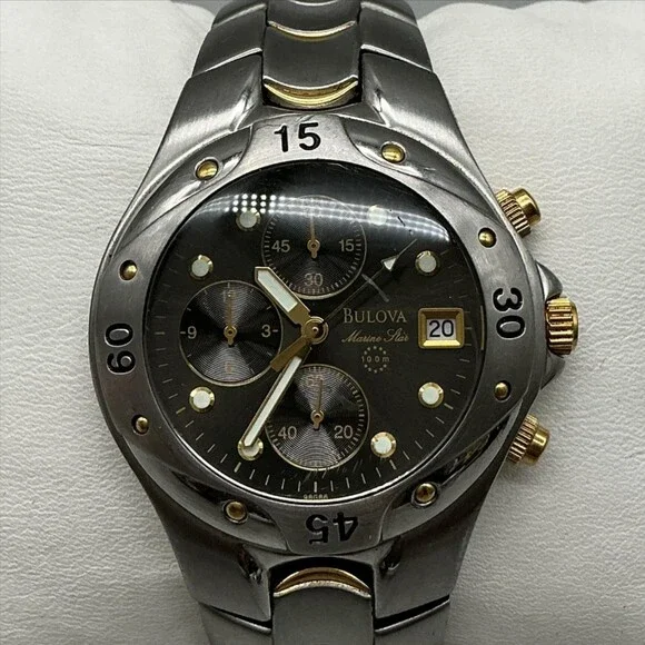 Bulova Marine Star Mens Watch 38mm Two Tone Chronograph 98G86 New Battery 7.5