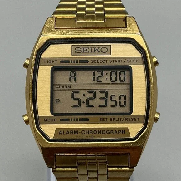 Vintage Seiko Mens Watch 33mm Gold Tone Alarm Chrono A904-5199 New Battery 7