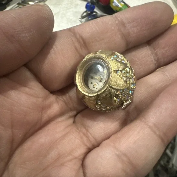 Vintage Lucerne Swiss Globe Pendant Swiss Watch Faux Jewels Gold Tone For Repair