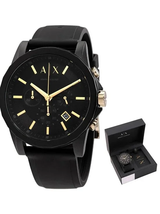 NWT Armani Exchange Chronograph Quartz Black Dial Men's Watch And Luggage Tag Gi