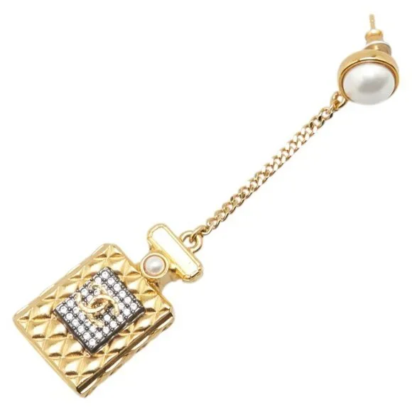 CHANEL Gold Pearl Logo Earrings