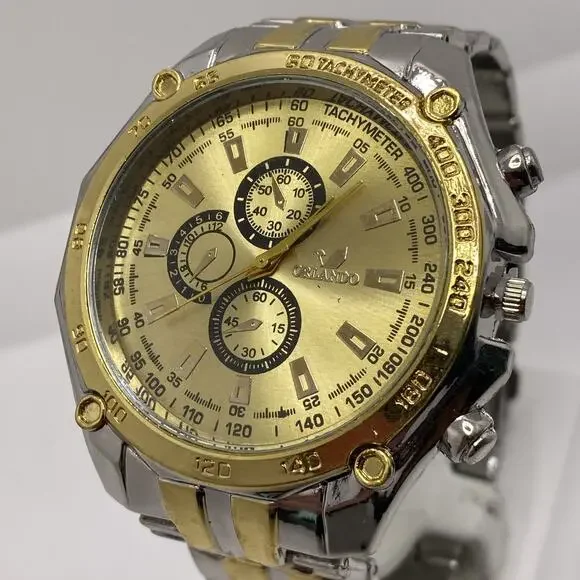 Mens Racing Tachymeter Style Watch Silver Tone Works New Battery
