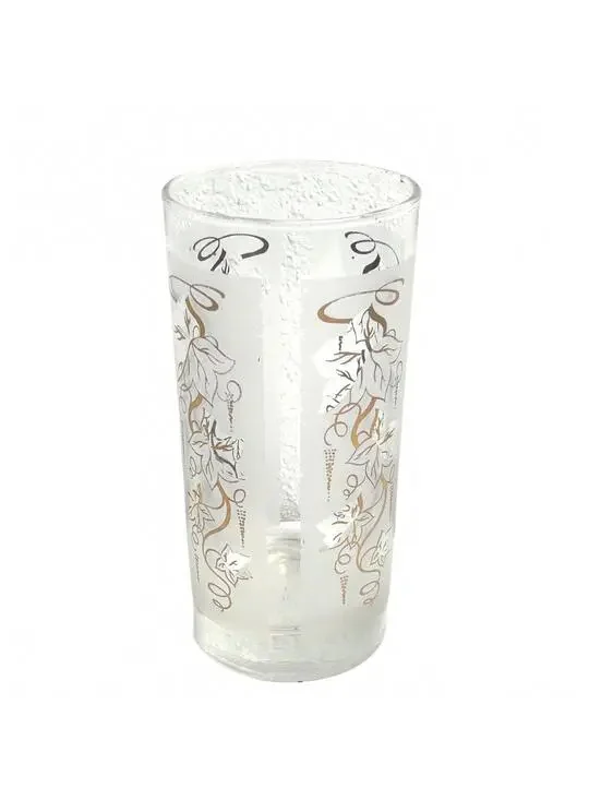 Set of 2 Vintage Glasses with Gold and White Leaf Design