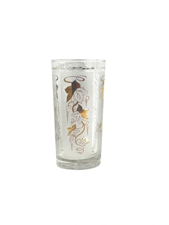 MCM Tall Glass with Gold Leaf Vine Design