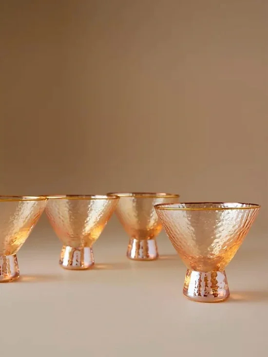 NIB Anthropologie Zaza Stemless Martini Glasses Set of 2 in Honey Luster