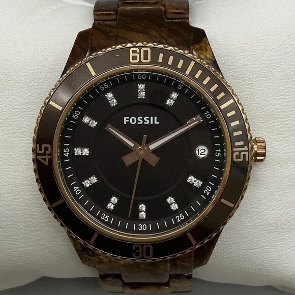 Fossil Stella Womens Watch 38mm Brown Dial Date ES-3088 New Battery 6.5