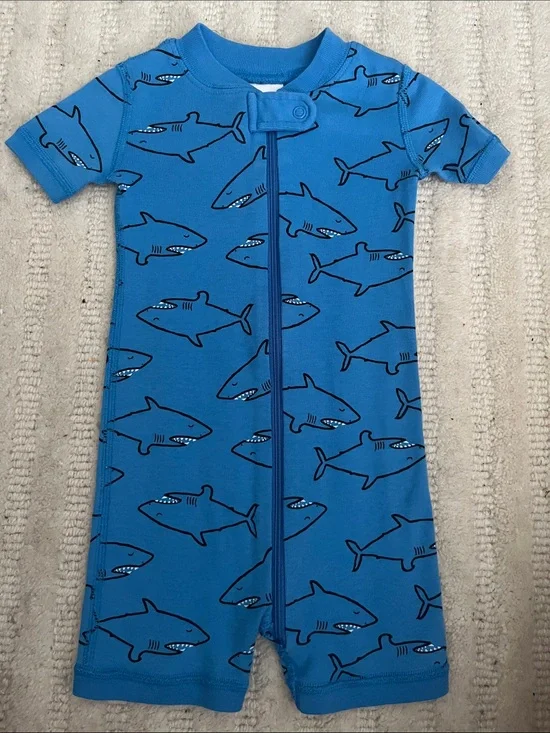 Hanna Andersson Blue Shark Print One-Piece Bodysuit