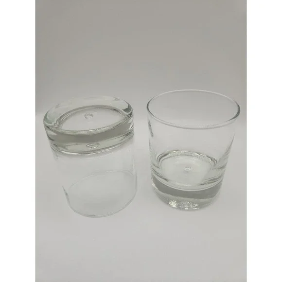 Pair of Double Old Fashion Whiskey Glass w/ Floating Bubble Heavy Bottom