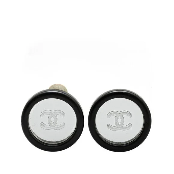 CHANEL Vintage Black Logo Earrings
