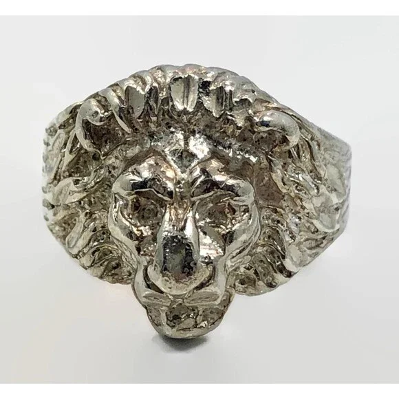 Lion Ring, Sterling Silver, Vintage Ring, Size 8, Leo, Jungle Animal, Unisex