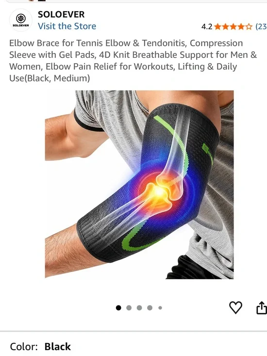 Black Compression Elbow Sleeve with Gel Support ultra breathable Medium NEW