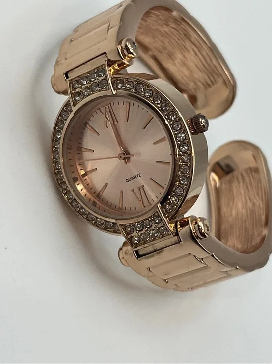 Women's Rose Gold Crystal Accent Cuff Watch